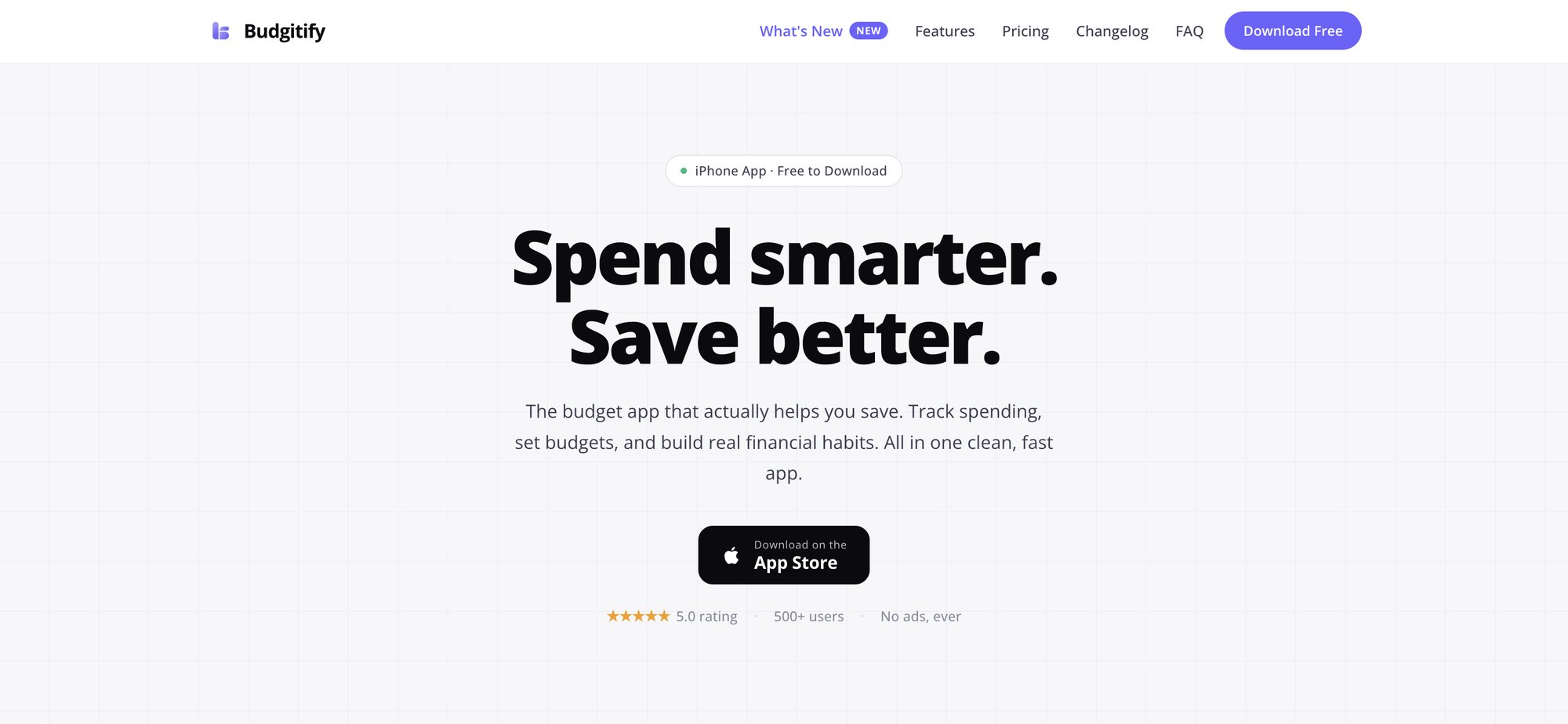 The budgitify.com homepage, headed Spend smarter. Save better.